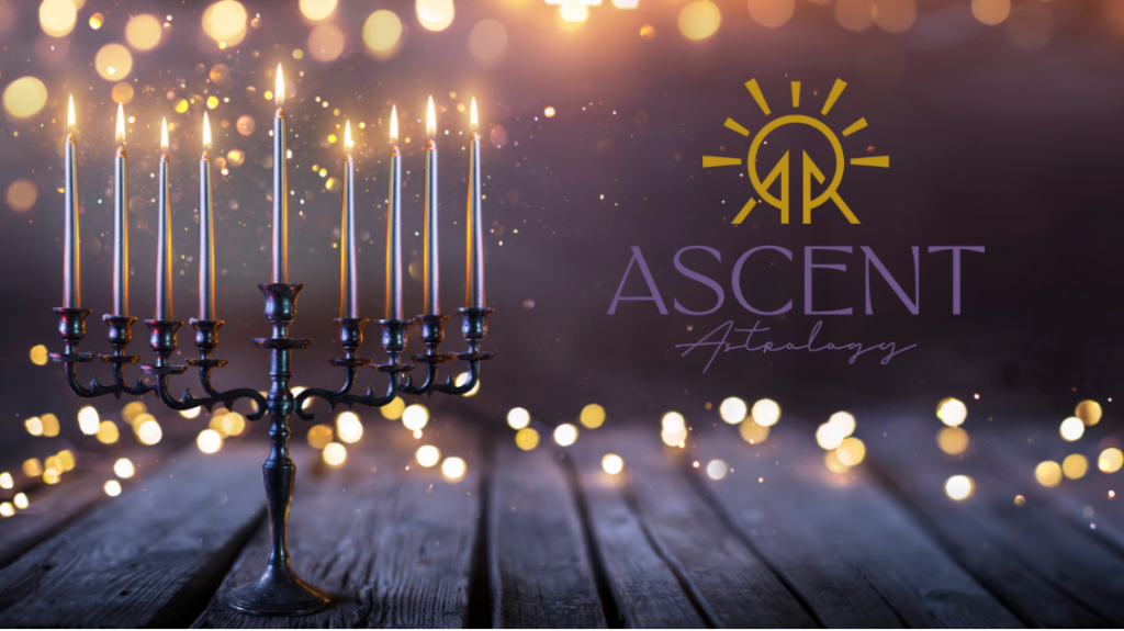 Holiday Menorah with Ascent Astrology Logo