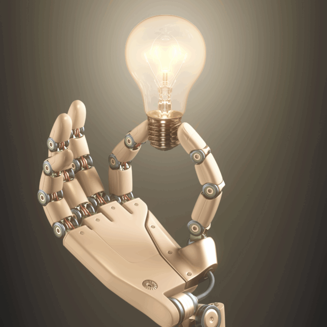 Robot hand holding a lightbulb