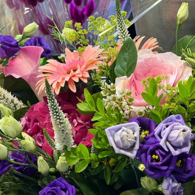 Bouquet of flowers at a flower vendor in Vancouver.
