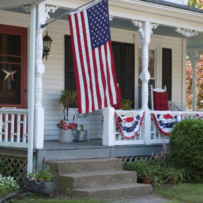 Americana Porch with flag and bunting